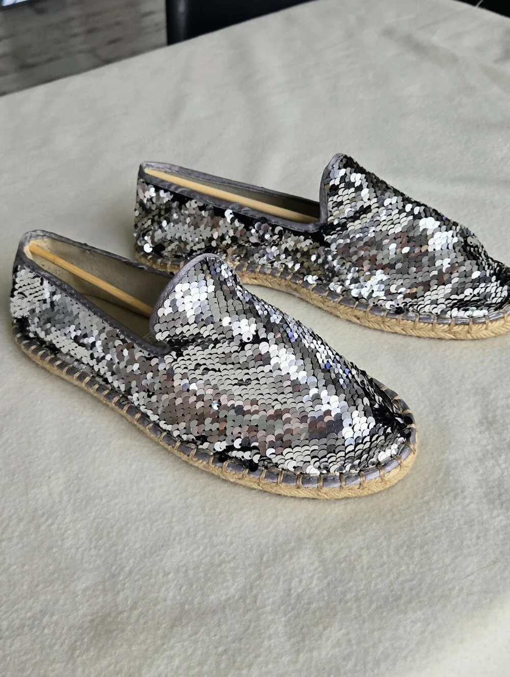 Esmara Reversible Sequin Espadrille-Style Flats – Silver/Black – Size 38 (US 7)